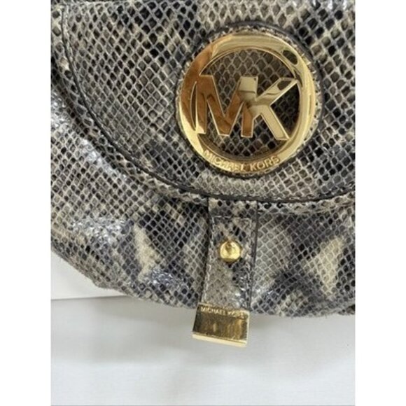 Michael Kors Python Embossed Leather Hobo Shoulder Bag Gold Hardware + Wallet - Picture 10 of 16